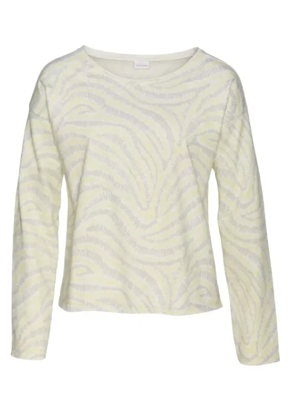 Damenshirts|LASCANA Sweatshirt Hellgelb-Hellgrau-Gemustert