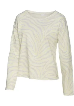Damenshirts|LASCANA Sweatshirt Hellgelb-Hellgrau-Gemustert