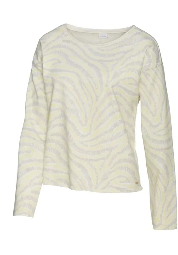 Damenshirts|LASCANA Sweatshirt Hellgelb-Hellgrau-Gemustert