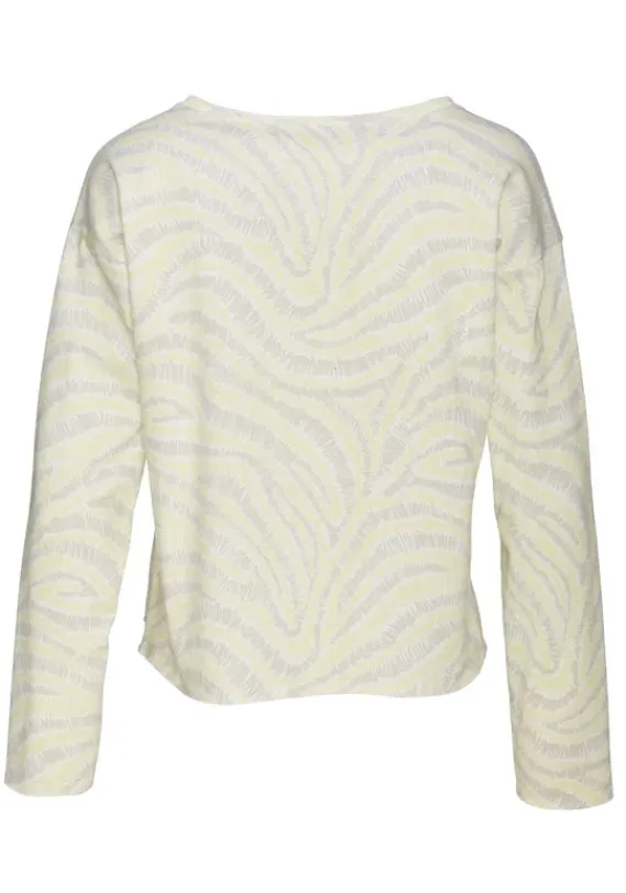 Damenshirts|LASCANA Sweatshirt Hellgelb-Hellgrau-Gemustert