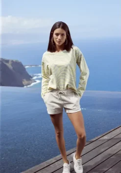 Damenshirts|LASCANA Sweatshirt Hellgelb-Hellgrau-Gemustert