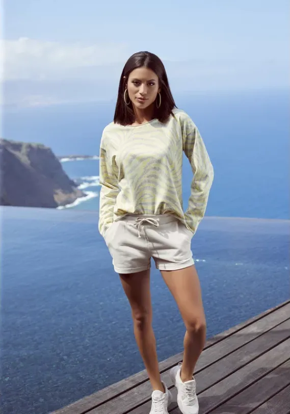 Damenshirts|LASCANA Sweatshirt Hellgelb-Hellgrau-Gemustert
