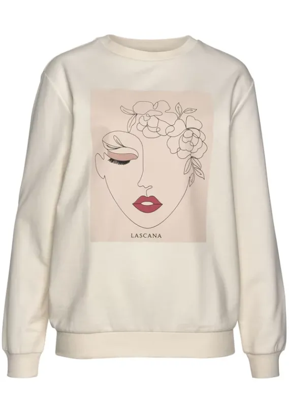 Damenshirts|LASCANA Sweatshirt Hellbeige-Natur-Hellrosa