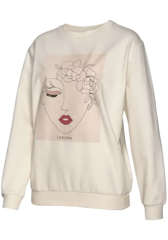 Damenshirts|LASCANA Sweatshirt Hellbeige-Natur-Hellrosa