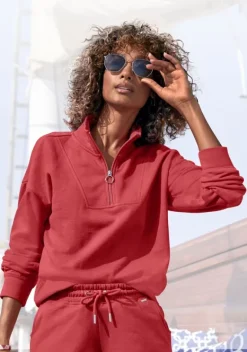 Damenshirts|H.I.S Sweatshirt"Troyer Mit Stehkragen" Rot