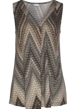 Damenshirts|LASCANA Tanktop Schwarz-Braun-Creme Bedruckt