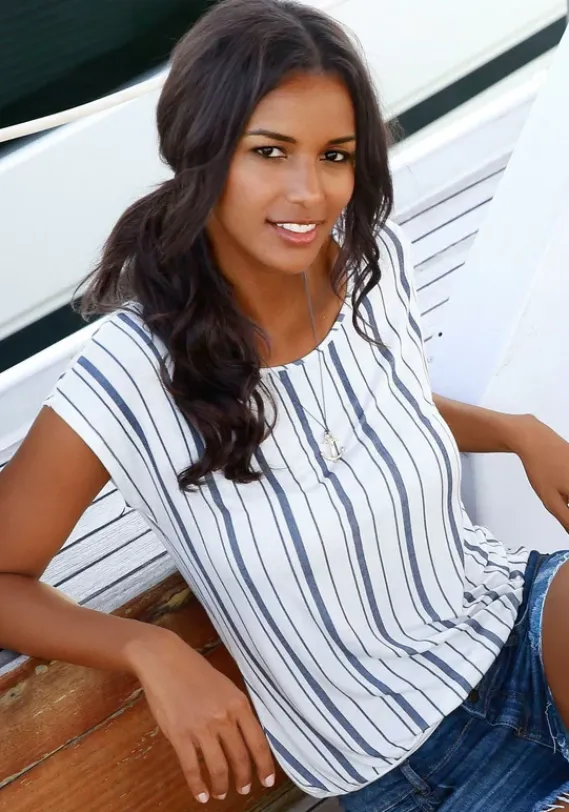 Homewear-Oberteile|Beachtime T-Shirt Blau-Gestreift