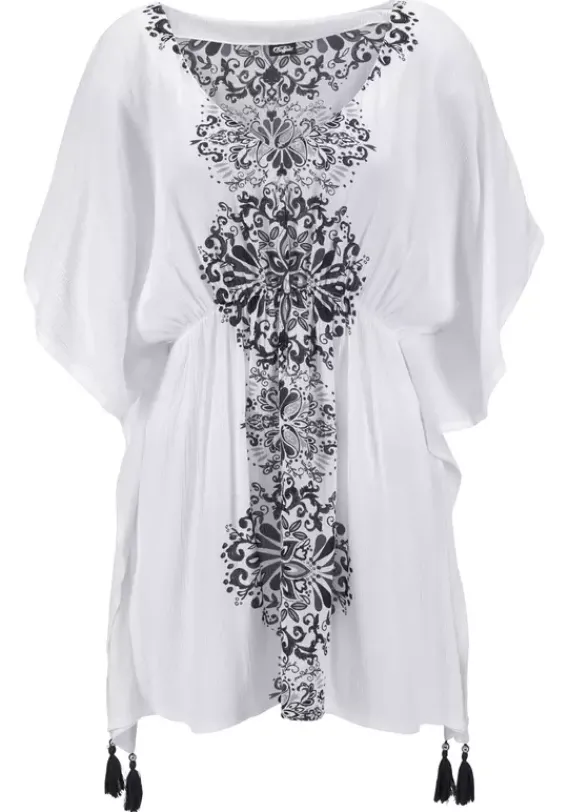 Kurze Kleider|Buffalo Tunika Weis-Schwarz-Bedruckt
