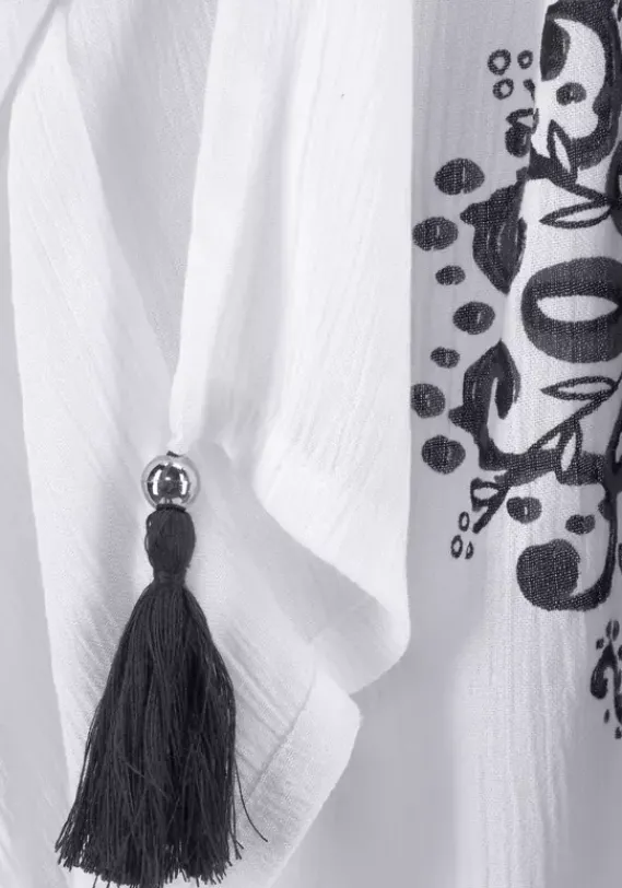 Kurze Kleider|Buffalo Tunika Weis-Schwarz-Bedruckt