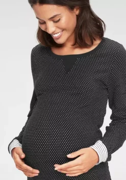 Nachhaltige Nachtwasche|Vivance Dreams Umstandsnachthemd Schwarz-Weis-Gepunktet