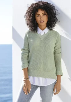 Pullover|LASCANA V-Ausschnitt-Pullover Mint