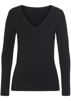 Pullover|Vivance V-Ausschnitt-Pullover Schwarz