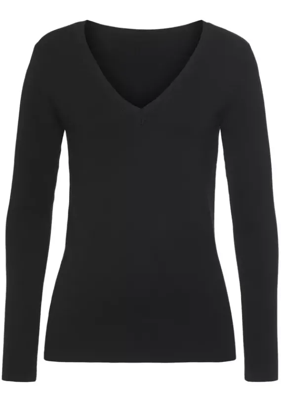 Pullover|Vivance V-Ausschnitt-Pullover Schwarz