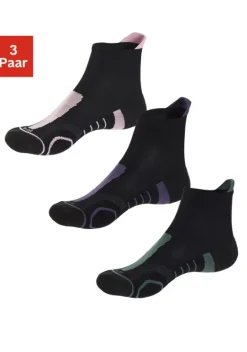 Socken|LASCANA ACTIVE Wandersocken 1X Schwarz-Lila, 1X Schwarz-Rosa, 1X Schwarz-Grun