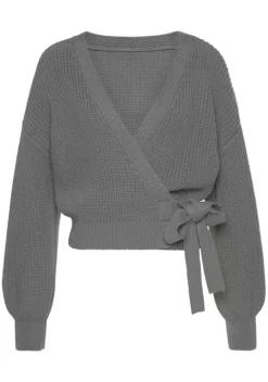 Jacken & Mantel|LASCANA Wickelstrickjacke Grau