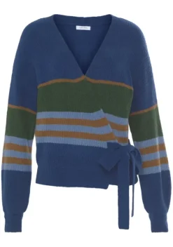 Jacken & Mantel|LASCANA Wickelstrickjacke Blau Gestreift